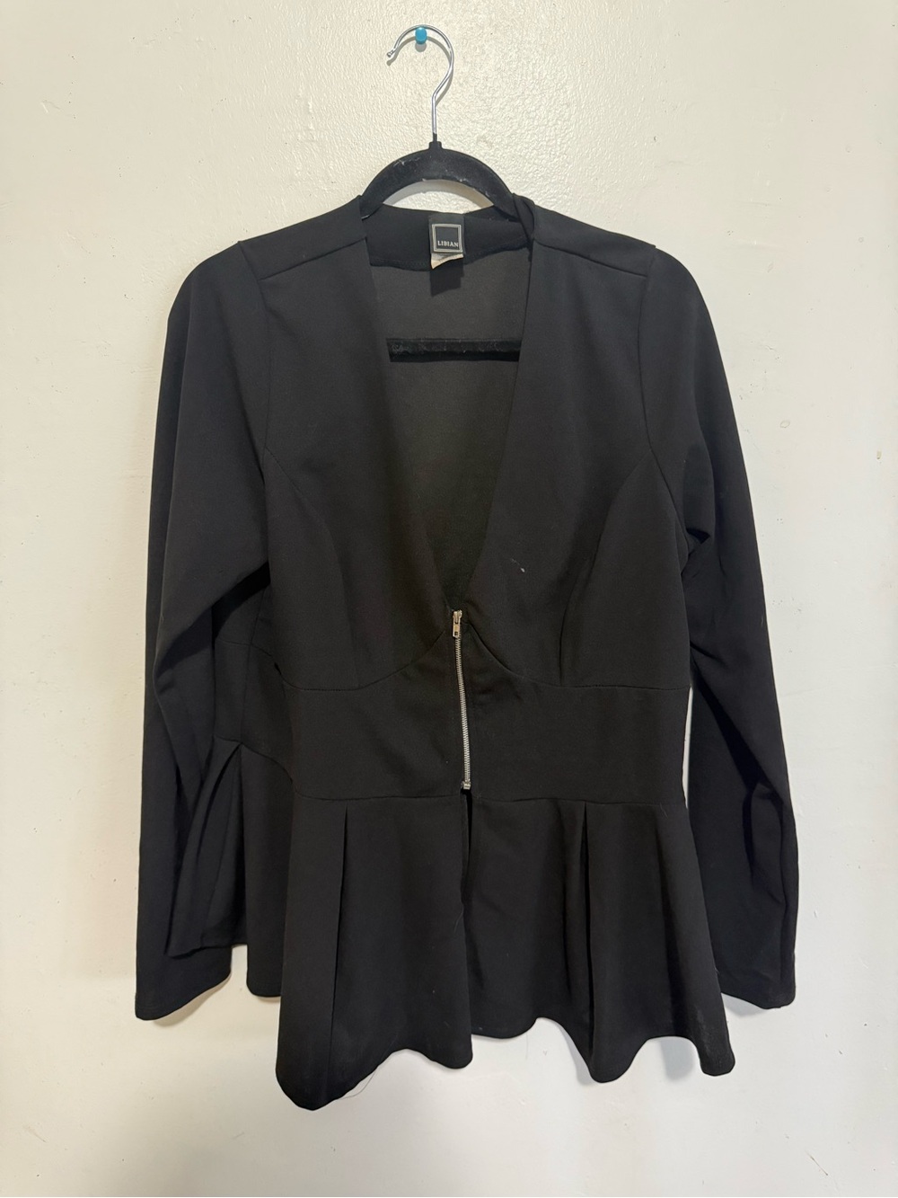Libian Black Zip-Peplum Blazer